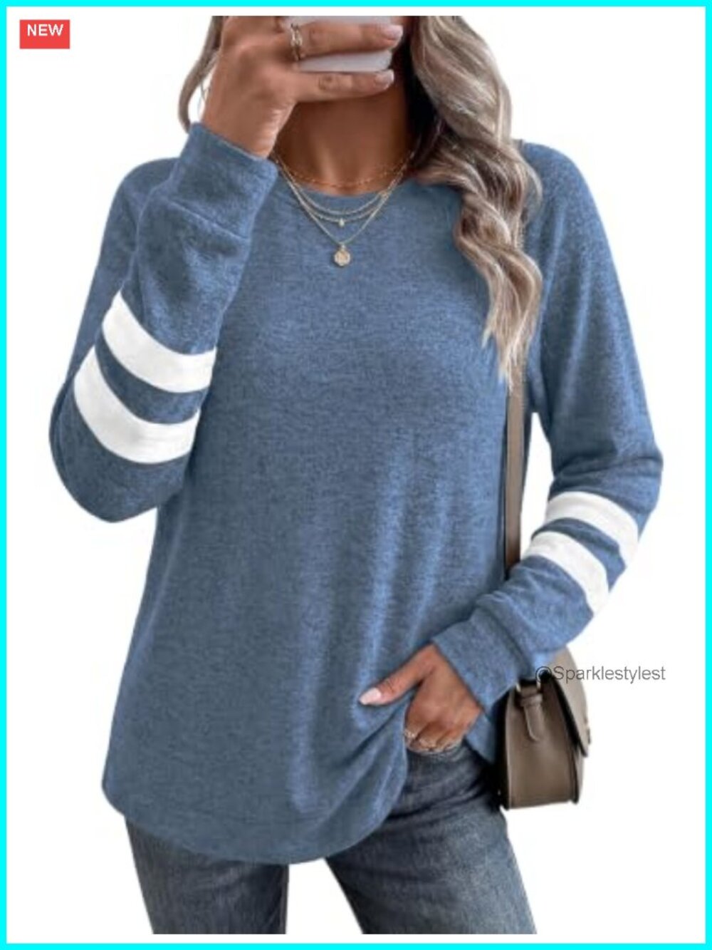 Crewneck Color Block Tunic Sweatshirt Long Sleeve Casual Top